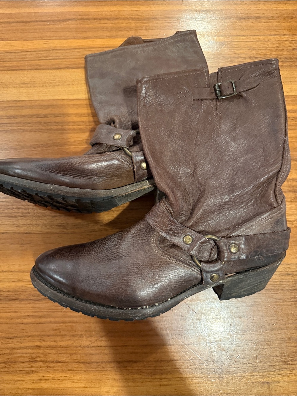 Vintage Shoe Company Brown Leather Harness Mid-Calf Boots sz 9
